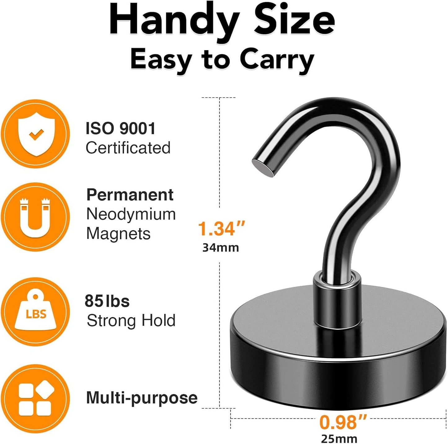 MIKEDE Heavy-Duty Black Magnetic Hooks - 85Lbs Strength for Cruise Cabins & Kitchen | Pack of 10