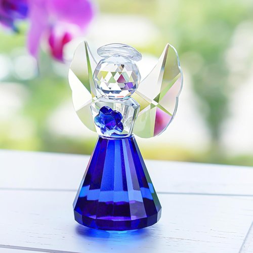 HDCRYSTALGIFTS Blue Crystal Guardian Angel Figurine - 3.5'' Glass Ornament for Home Decor & Gifts