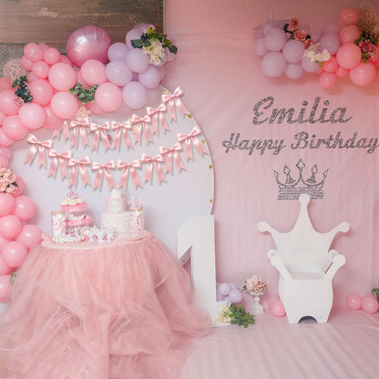 Skiennix Pink Bow Garlands - 16PCS Pre-Strung Satin Ribbon Ornaments for Parties & Celebrations