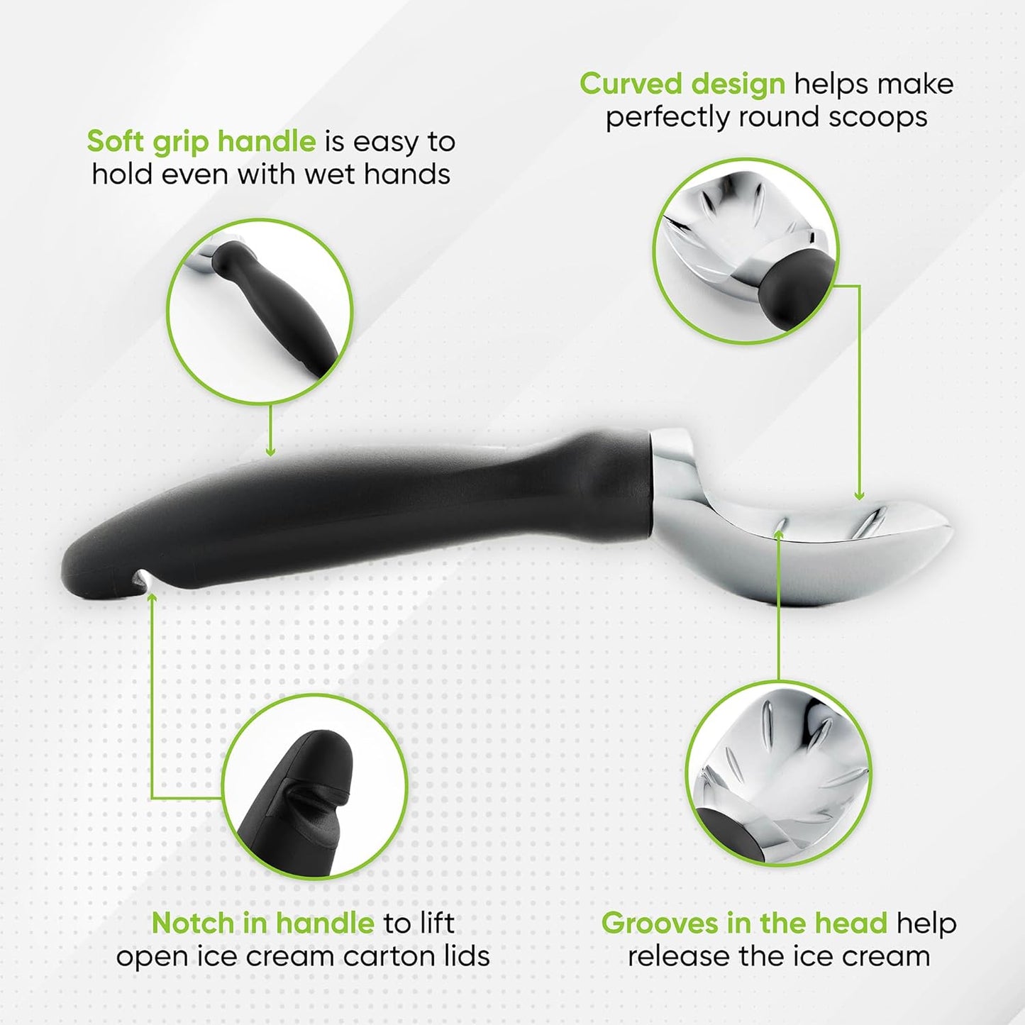 Spring Chef Ice Cream Scoop - Professional Heavy Duty Sturdy Scooper with Soft Grip Handle | 2 Pack, Black