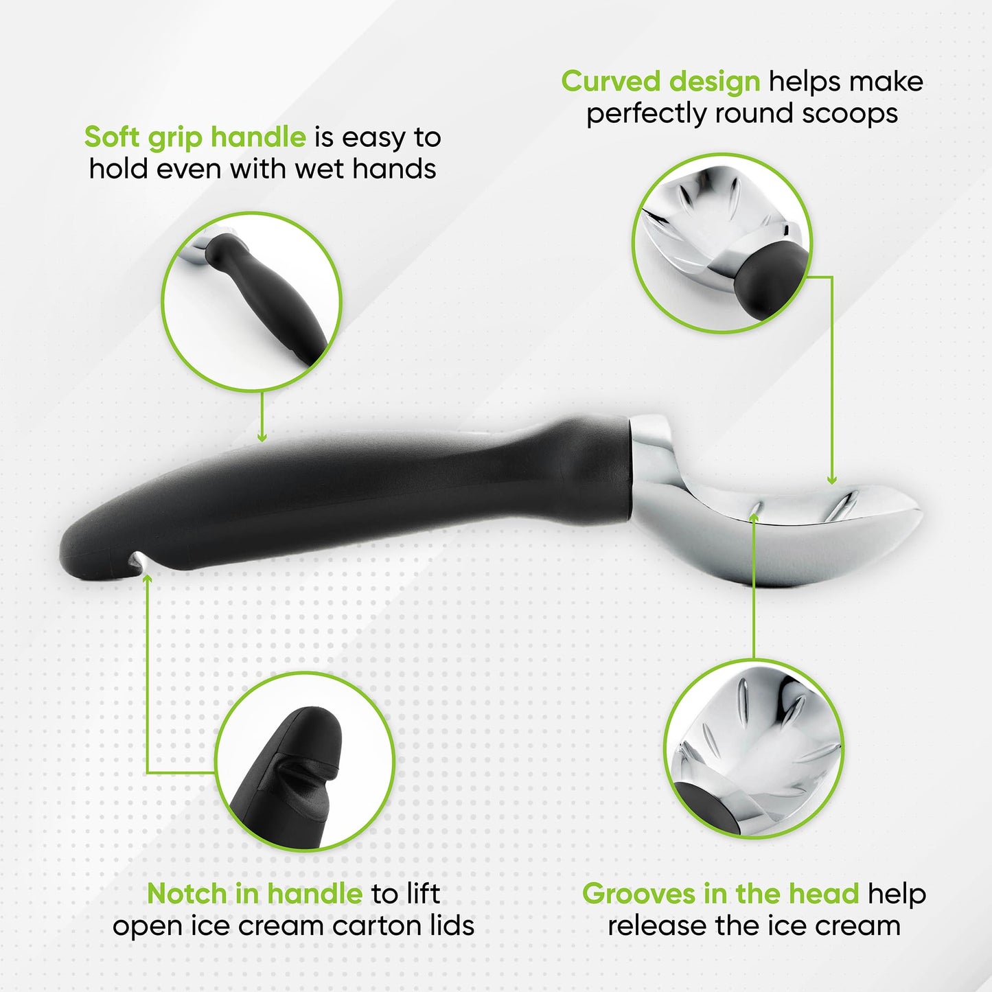 Spring Chef Stainless Steel Can Opener with Smooth Edge & Heavy Duty Professional Ice Cream Scoop - 2 Product Bundle - Black