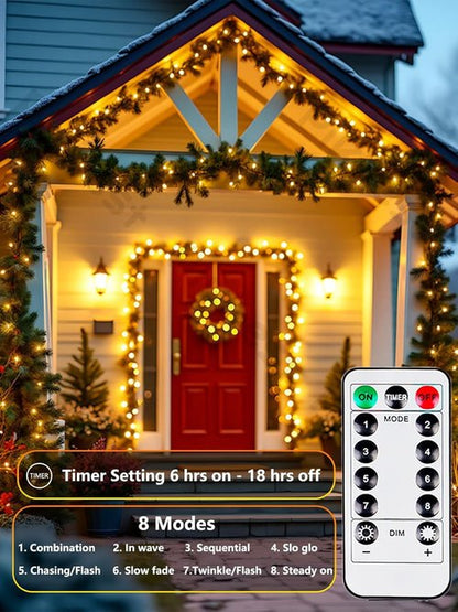 100 LED Fairy Lights by [Brand Name] - 33FT Waterproof String Lights with Remote & Timer | Warm White, 4 Pack