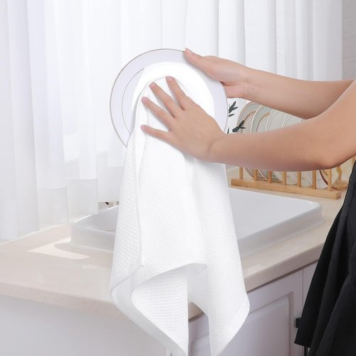 Homaxy 100% Cotton Kitchen Dish Towels - Ultra Soft & Absorbent Quick-Drying, 13 x 28 Inches, 6-Pack, White