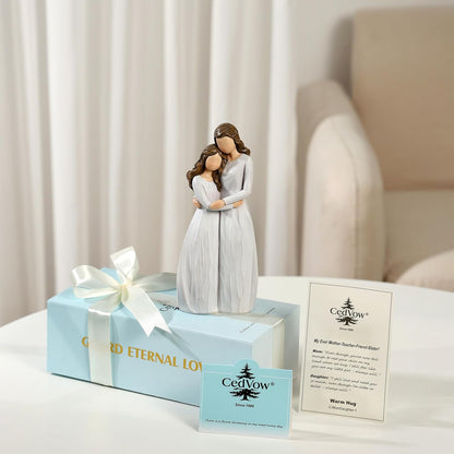 Skiennix Warm Hug Mother's Day Figurine - Solid Resin Mother & Daughter Statue | 7.7'' Luxury Gift Box with Ribbon & Card