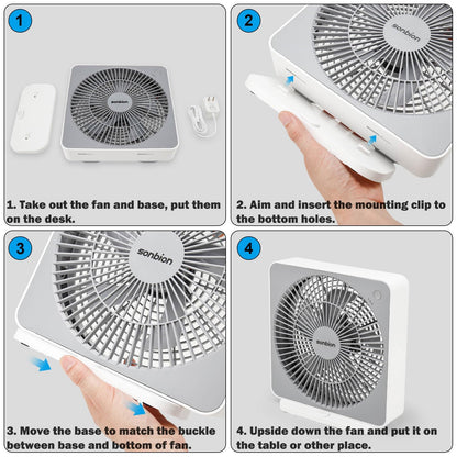 SONBION Small Box Fan, 10 inch Window Fan with 3 Speeds Strong Airflow, DC Adapter Square Table Fan for Bedroom Living Room Office Apartment, Quiet and Lightweight, 5ft Power Cord