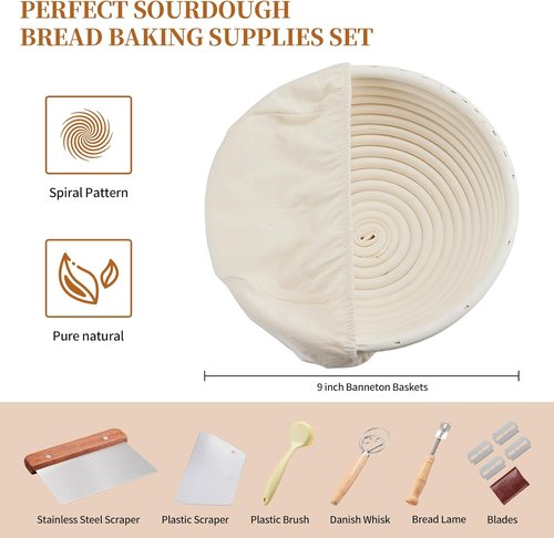 Dimpola Banneton Bread Proofing Basket Set - Handmade Rattan Sourdough Bowl | Round Design