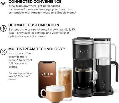 Keurig K-Café SMART Coffee Maker - WiFi Compatible Latte & Cappuccino Machine, 6 Brew Sizes, Black