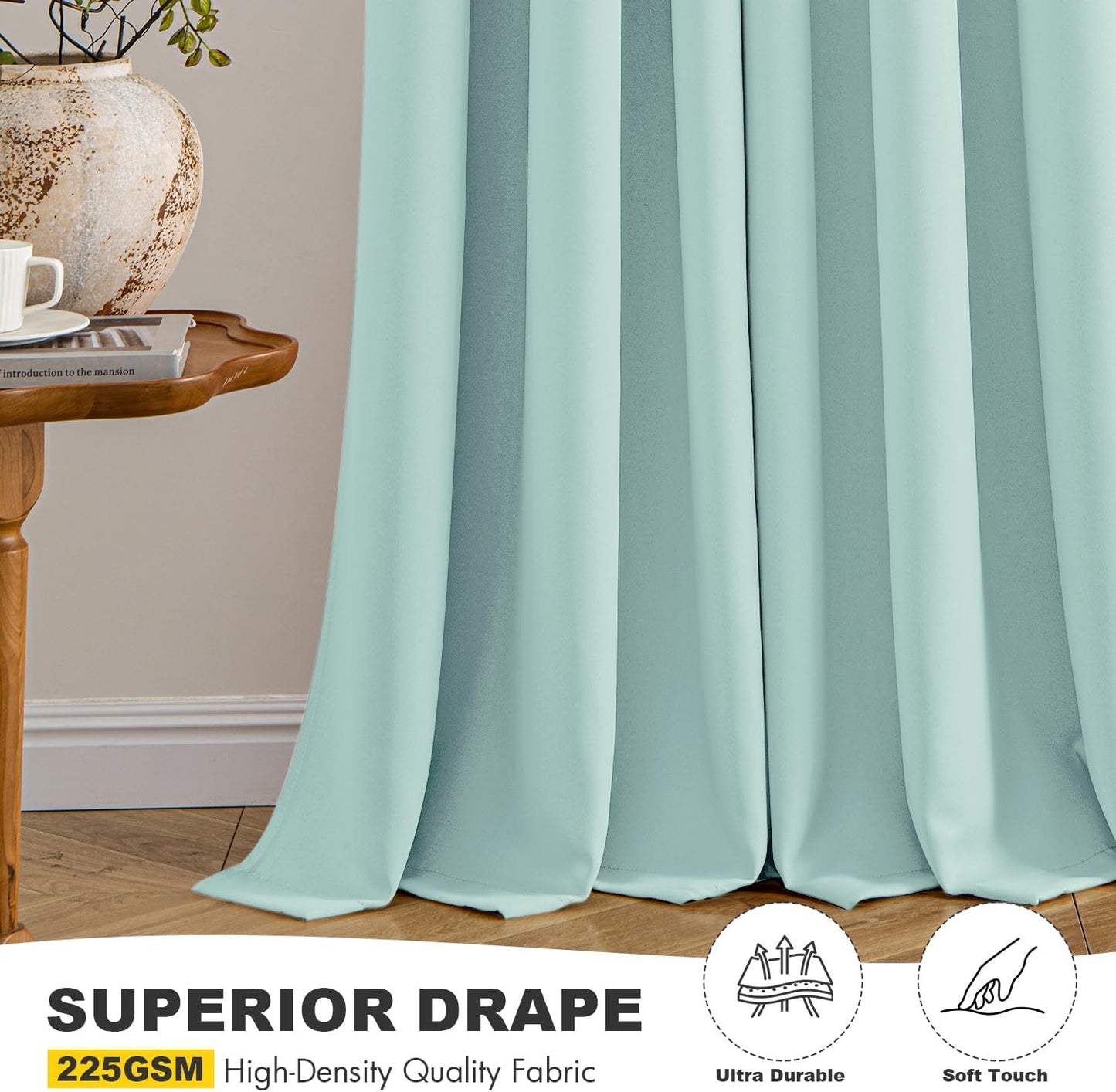 MIULEE Aqua Blackout Curtains - Thermal Insulated Room Darkening Drapes | 63-Inch Length, 2 Panels