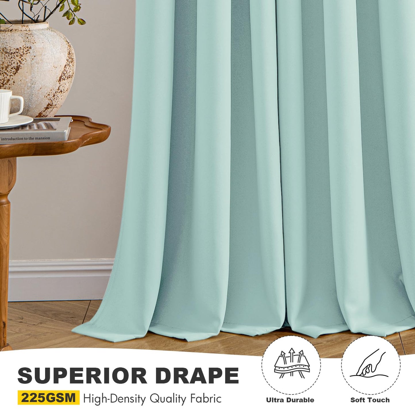 MIULEE Aqua Blackout Curtains for Bedroom Living Room 45 Inches Long 2 Panels, Thermal Insulated Room Darkening Drapes Solid Grommet Noise Reduction Light Blocking Window Treatments 40x45 Inch