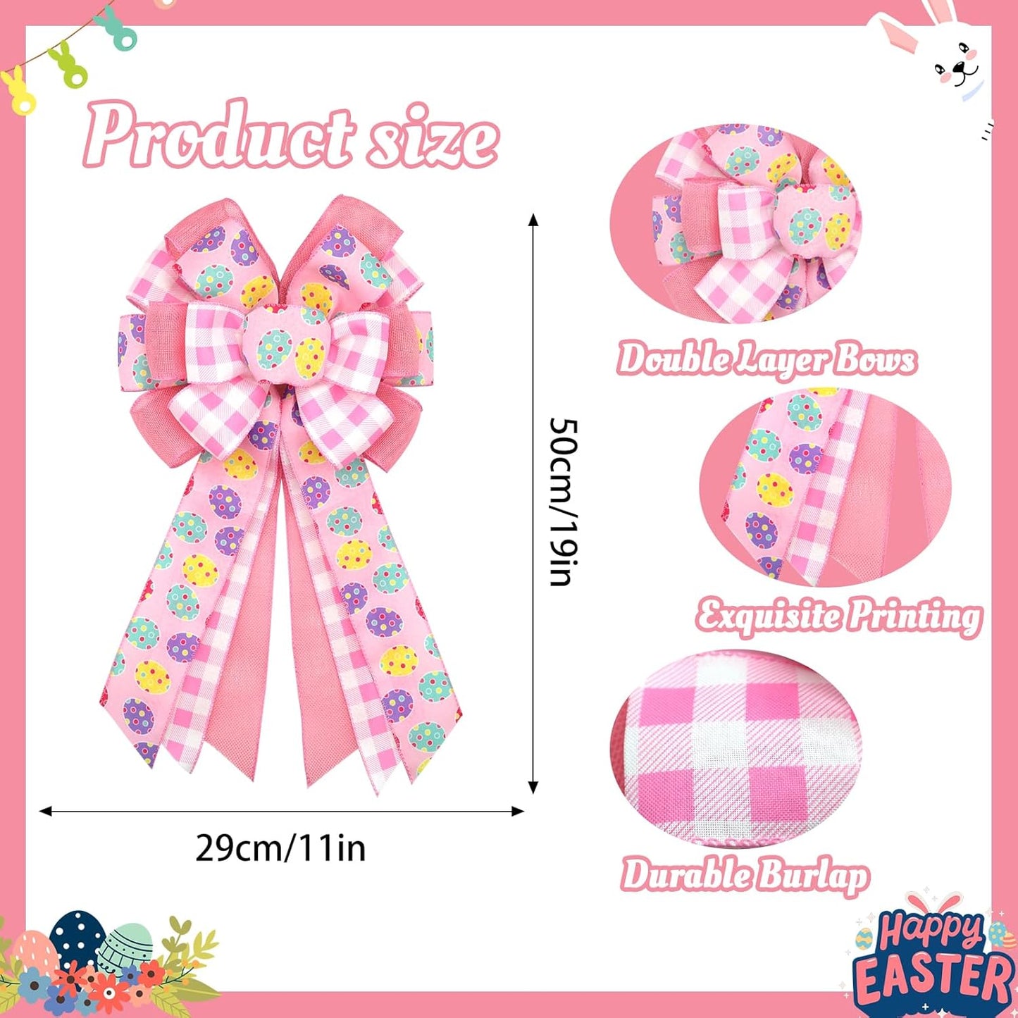 Montekin Large Easter Bows - Pre-Tied Wired Ribbon Bow for Wreaths | 20x11 Inch, 2 Pack in Pink