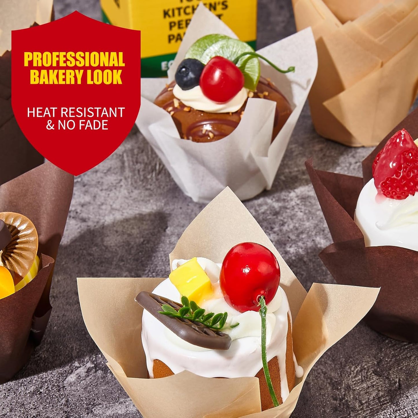 Skiennix Tulip Cupcake Liners - 200PCS Unbleached Food Grade Greaseproof Muffin Wrappers for Baking