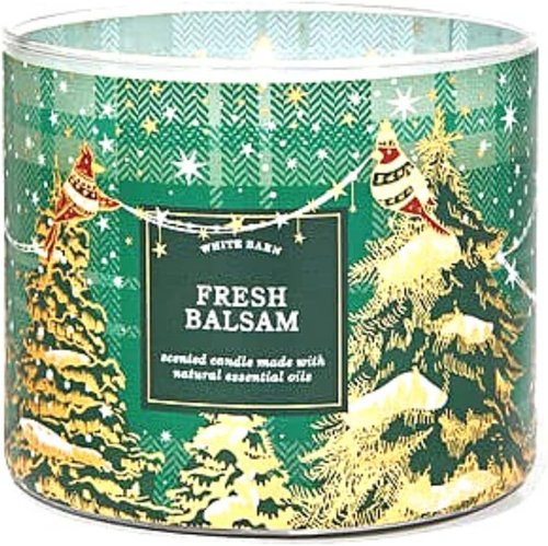 Bath & Body Works | White Barn 3-Wick Candle with Essential Oils - 14.5 oz - Fresh Balsam Winter Scent