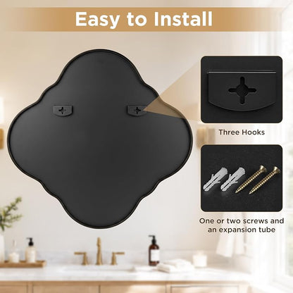 32x32 Inch Irregular Black Bathroom Mirror - Wall Mount with Brushed Aluminum Frame (Variation: Black+31.5"L x 31.5"W)