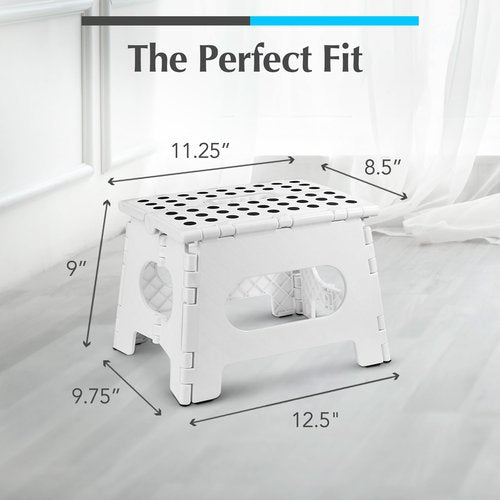 Handy Laundry Folding Lightweight Step Stool - Sturdy Enough to Support Adults and Safe Enough for Kids - Opens Easy with One Flip - Great for Kitchen, Bathroom or Bedroom (White - 9 Inch)