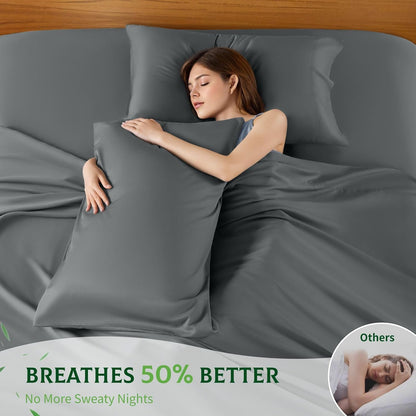 SONORO KATE Bamboo Viscose Bed Sheets - Ultra Soft & Cooling | Extra Deep Pocket (Dark Grey, Queen)