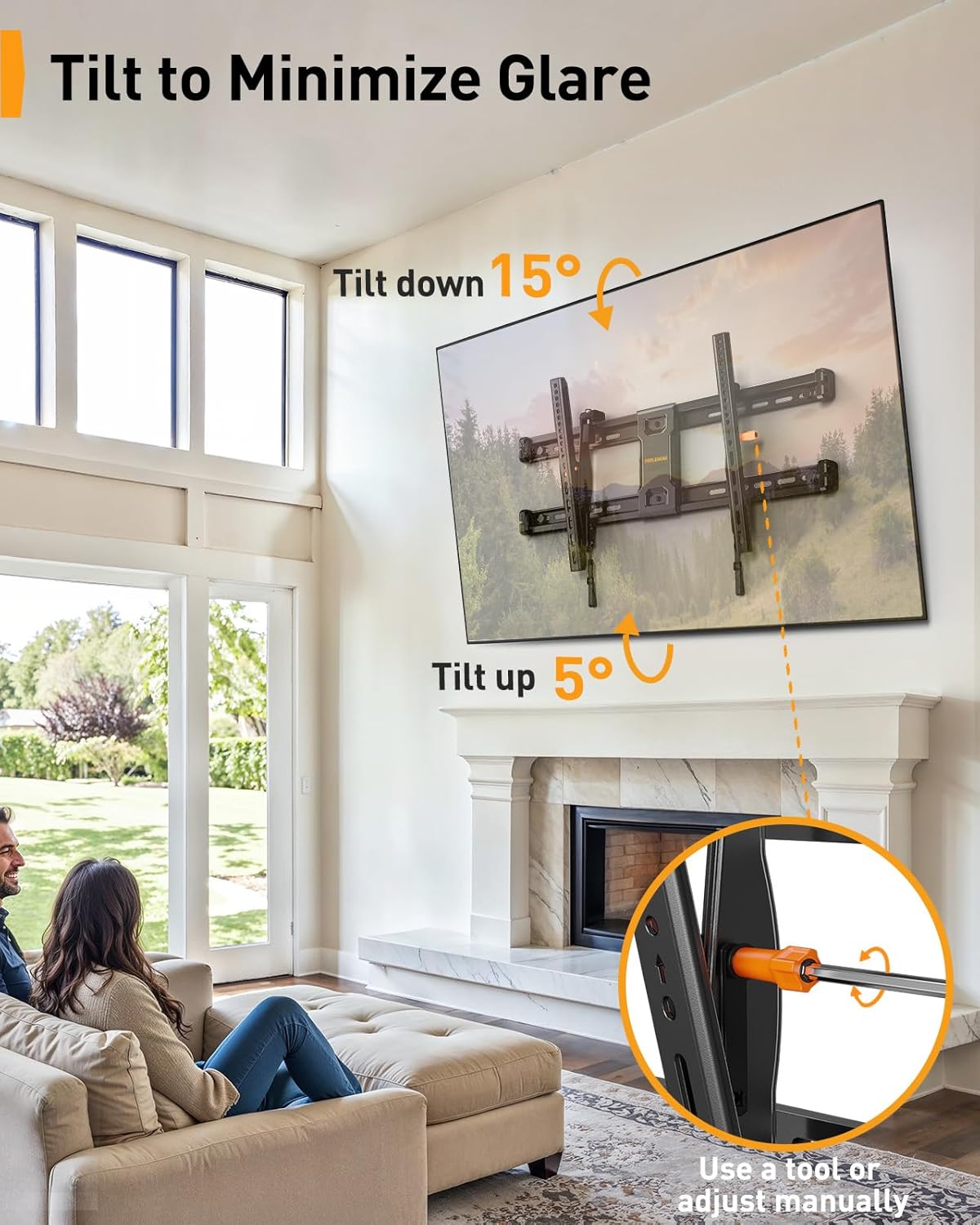 Perlegear Tilting TV Wall Mount - Fits 42–90 Inch TVs | Leveling Adjustment & Low Profile Design, Max VESA 600x400mm