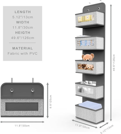 Skiennix Over The Door Hanging Organizer - 5 Spacious Pockets with Clear Windows & Metal Hooks | Ideal for Pantry, Closet, or Nursery