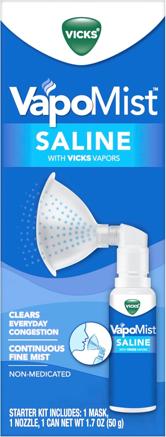 Vicks VapoMist Saline, Gentle Saline Mist with Soothing Vicks Vapors, Non- Medicated, 1.7 oz