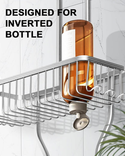 Regine Shower Caddy - Rust-Resistant Aluminum Hanging Organizer with 6 Hooks for Razors & Sponges | Silver