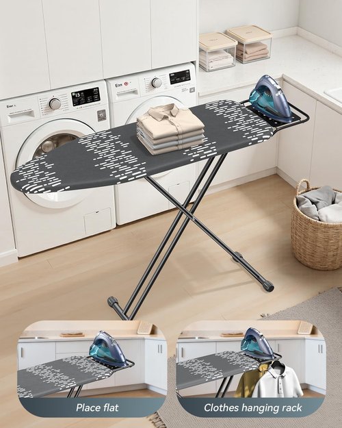 Ironing Board by [Brand Name] - Full Size 54"x13" | Adjustable Height, Foldable Design with Heat-Resistant Cover & Ultra Thick Padding - Sturdy & Space-Saving (Grey)