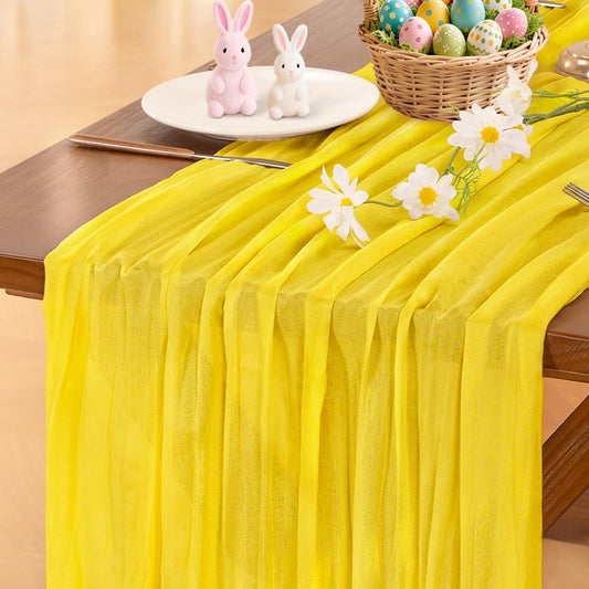 **Socomi Yellow Cheesecloth Table Runner - 120 Inch Rustic Boho Decor for Weddings, Parties & Events**