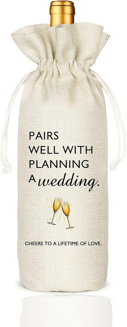 Socive Engagement Gifts for Couples, Wedding Gift Wine Bags, Engagement Gift, Bridal Shower Gift, Wedding Planning Gift, Burlap Reusable Wine Bag