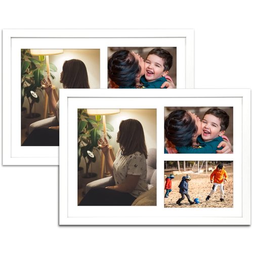 Golden State Art, Set of 2, 12x17 White Wood Picture Frame - White Mat for 8x10 And 5x7 Photos - Tempered Glass, Sawtooth Hanger, Swivel Tabs - Wall Mounting - Great for Gift