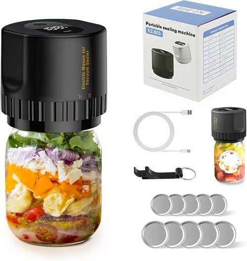 Mason Jar Vacuum Sealer Kit - Upgrade Electric Sealer for Wide & Regular Mouth Lids | 80S