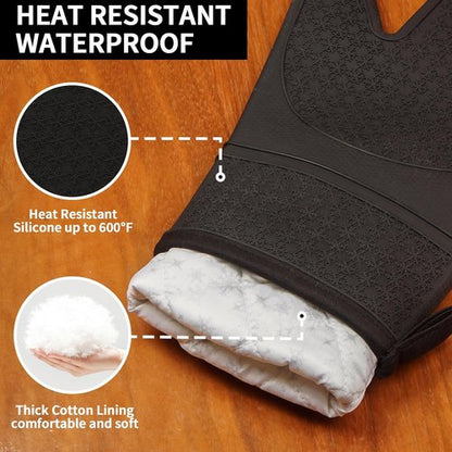 Hovico Silicone Oven Mitts - Heat Resistant 500°F Kitchen Gloves | Non-Slip Grip, BPA-Free, 2PCS - Black