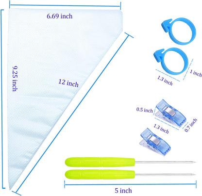 Tipless Piping Bags by 122Pieces - 100 Disposable Pastry Bags for Icing & Cookie Decorating - Includes 10 Ties, 10 Clips & 2 Scribers - Perfect for Cakes & Cookies (10 Inch)