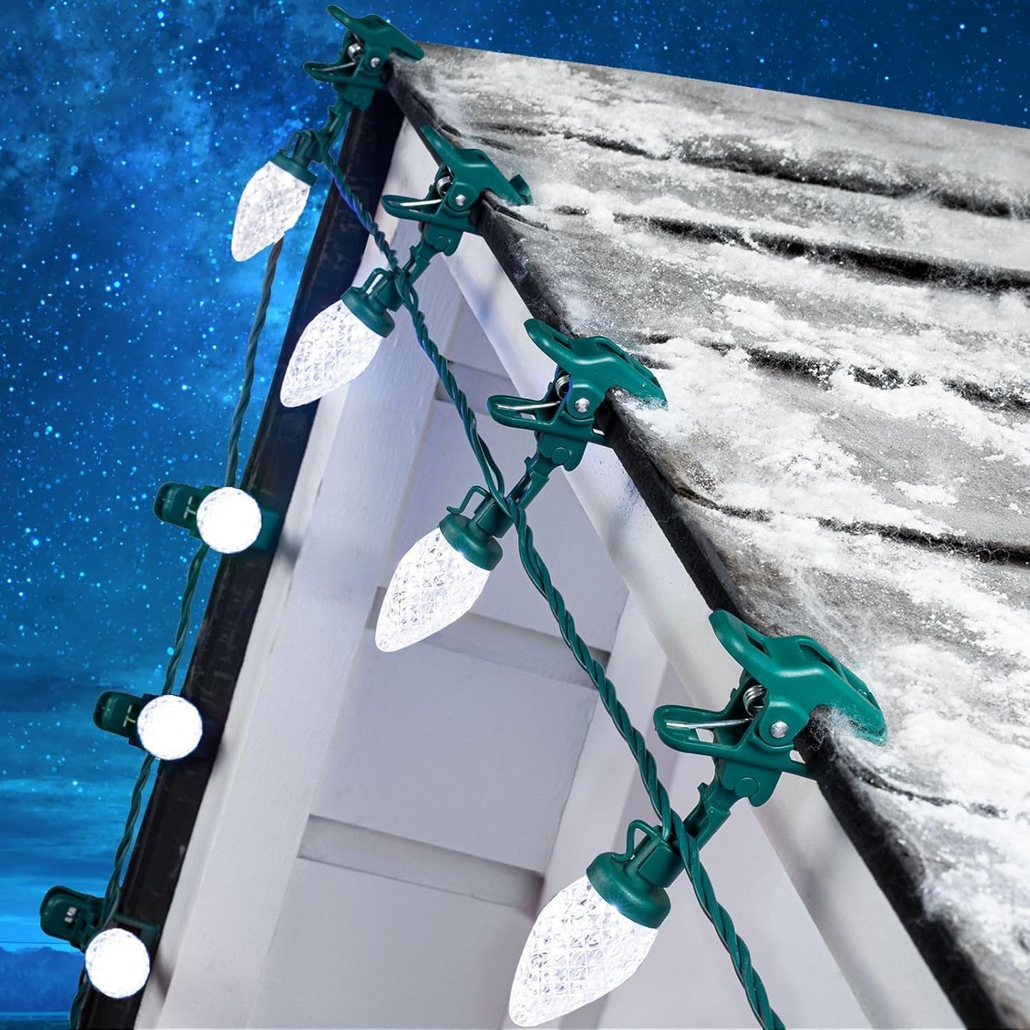 C9 Christmas Lights - 100 LED Waterproof String Lights | 65FT with 100 Spring Clips for Outdoor Decor