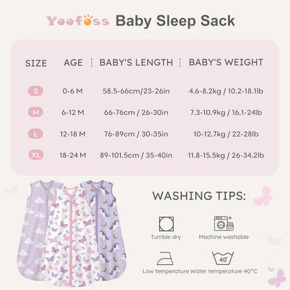 Yoofoss Baby Sleep Sack | 100% Organic Cotton Wearable Blanket for 18-24 Months | 3-Pack, Comfy & Lightweight