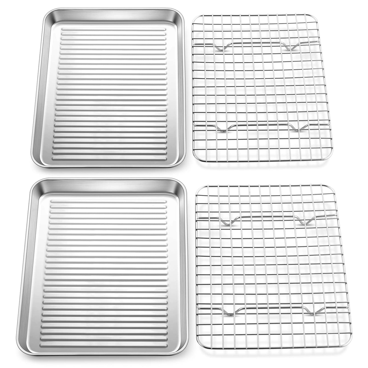 Stainless Steel Baking Sheet with Rack Set, E-far 12.4”x9.7” Cookie Sheet Broiling Pan for Oven, Metal Textured Tray with Wire Rack for Cooking/Cooling/Bacon/Steak, Non-toxic & Dishwasher Safe