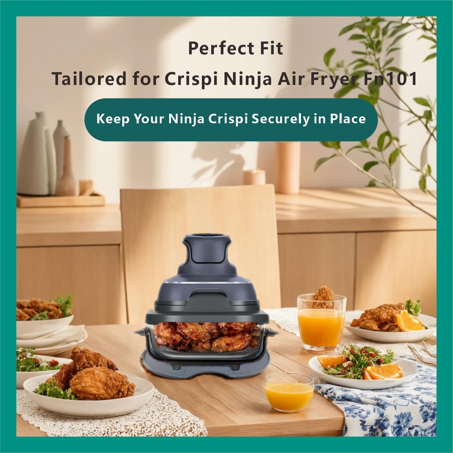 Silicone Heat Resistant mat for Ninja Crispi Air Fryer,Heat-Insulating Accessories Compatible with Ninja crispi FN101 containers,Kitchen Air Fryer Trivet (Sage Green)