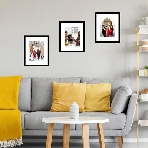 JCJMY Picture Frame Set of 2 - 8.5x11 & 6x8 Mat Options for Wall or Tabletop Display - Black