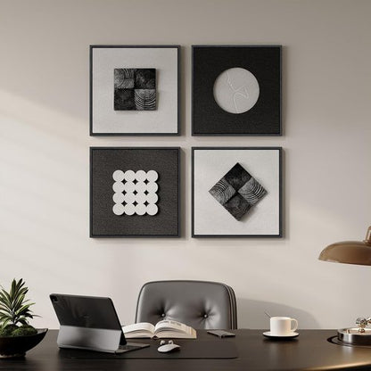 3D Wood Textured Wall Art Set by [Brand Name] - Modern Black & White Geometric Paintings for Home Decor