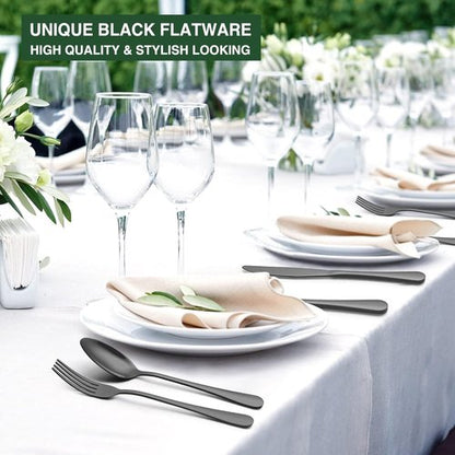AIVIKI 60-Piece Stainless Steel Flatware Set - Elegant Black Silverware for 12 | Includes Knife, Fork, Spoon & Organizer