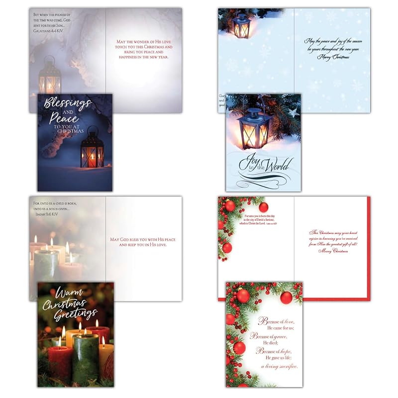 Religious Christmas Cards Bulk 48 Assorted Box with Envelopes - KJV Scripture