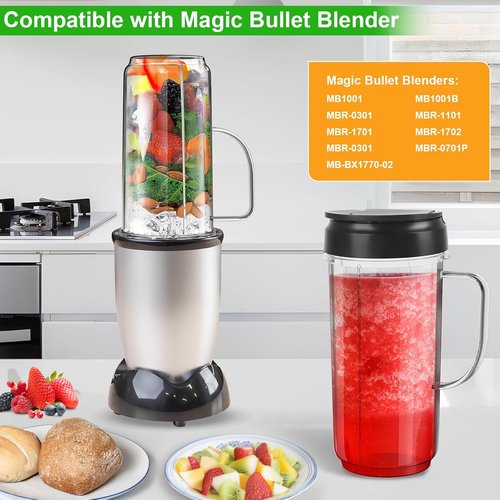 Magic Bullet Blender Cups - 22oz Tall Replacement Cups with Flip Top Lid & Handle | 2 Pack