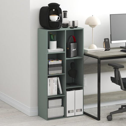 Furinno LUDER Bookshelf - 7-Cube Bookcase with Open Shelves | Easy Assembly, Sage Green, 9.4 x 19.5 x 41.7