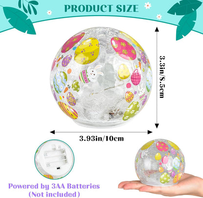 Skiennix Easter Glass Ball Lights - 2PCS LED Bunny Crackle Decorations | 3.93'' Tabletop Sphere Lamps