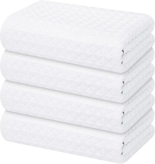 Homaxy Microfiber Kitchen Towels - Ultra Absorbent Waffle Weave | 16 x 28 Inch | 4 Pack in White