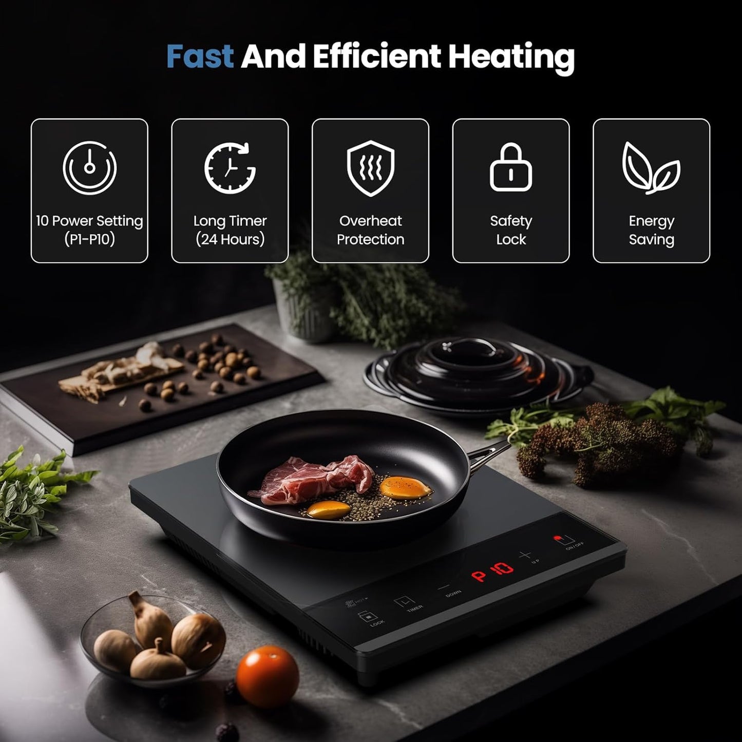 Skiennix Electric Hot Plate - Portable Ceramic Cooktop with 24-Hour Timer & Child Safety Lock | 1800W Infrared Burner