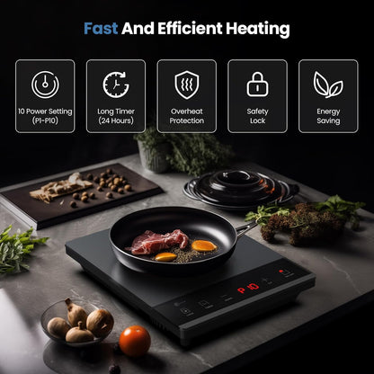 Skiennix Electric Hot Plate - Portable Ceramic Cooktop with 24-Hour Timer & Child Safety Lock | 1800W Infrared Burner