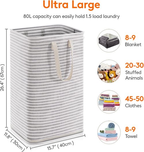 Lifewit Collapsible Laundry Basket - 80L Waterproof Hamper with Reinforced Handles | Grey
