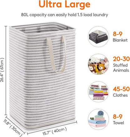 Lifewit Collapsible Laundry Basket - 80L Waterproof Hamper with Reinforced Handles | Grey