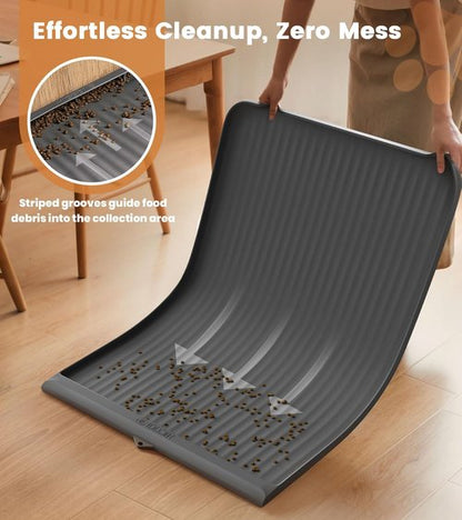 Dog Food Mat - Waterproof Non-Slip Feeding Mat with Raised Edges | 36"x24" Easy to Clean Grey