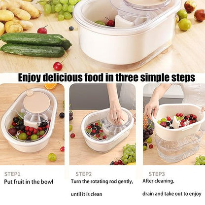 Fruit Cleaner Spinner,Portable Fruit and Vegetable Wash,Fruit Scrubber with Lid Washing Bowl,Large Efficient Multifunctional Fruit Wash Spinner, Manual salad cleaner with Colander and Bowl for Kitchen
