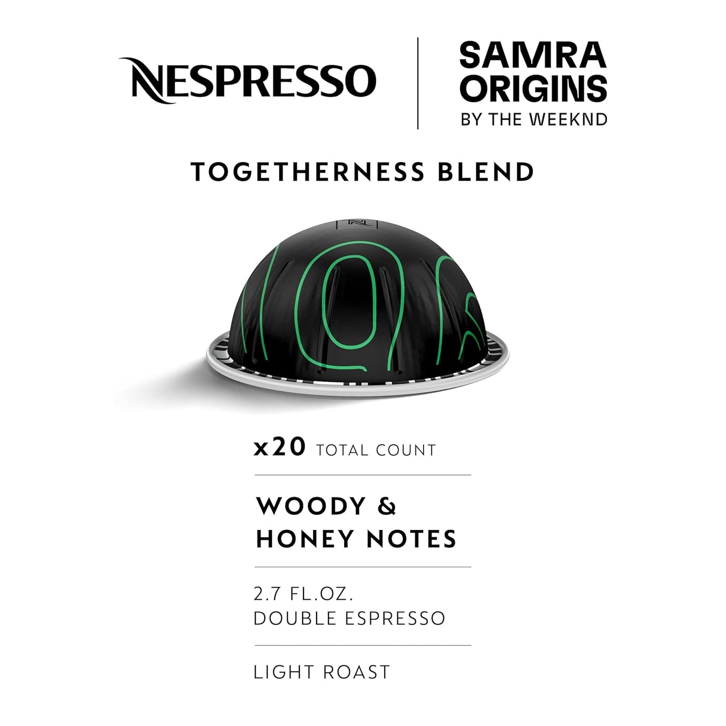 Nespresso | Samra Origins by The Weeknd Double Espresso Coffee Pods - Light Roast, 20-Count, 2.7 fl. Oz.
