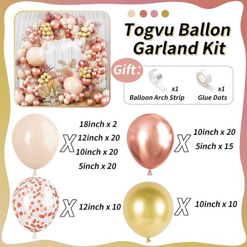 Blush Rose Gold Balloon Garland Kit - 119 Pieces of Peach Pink & Metallic Confetti for Celebrations